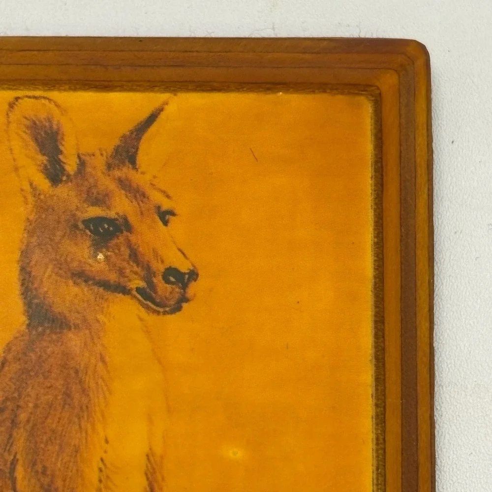 Vintage E.M. Holloway Great Grey Kangaroo Decoupage Plaque Wendy Bastock Art 4x5